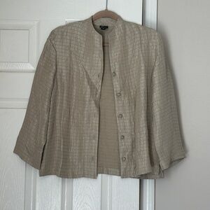 Eileen Fisher Women’s Small Gold Beige Silk Linen Textured Top Classic Shirt